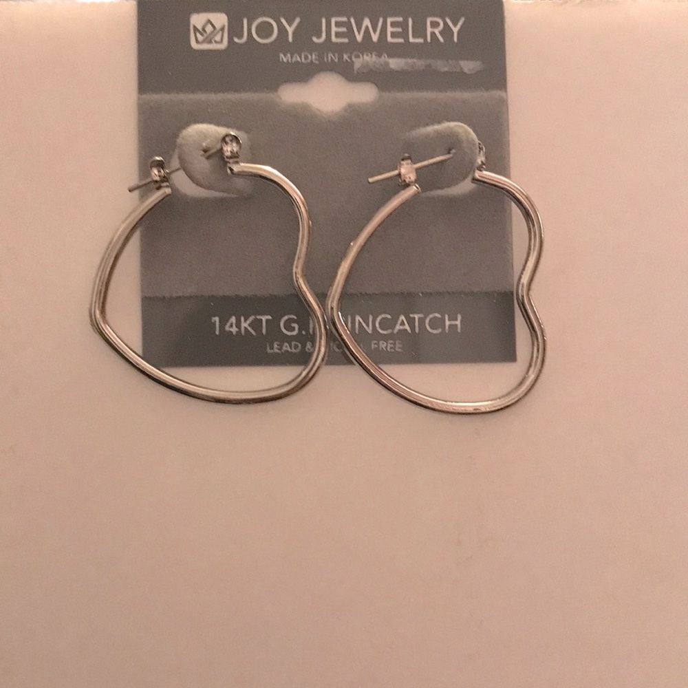 Silver 14KT G.F Heart Hoop Earrings. Lead and Nickel Free